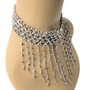 SPARKLY Silver Bead Choker Necklace Belly Dance Costume Party Festivals NEW